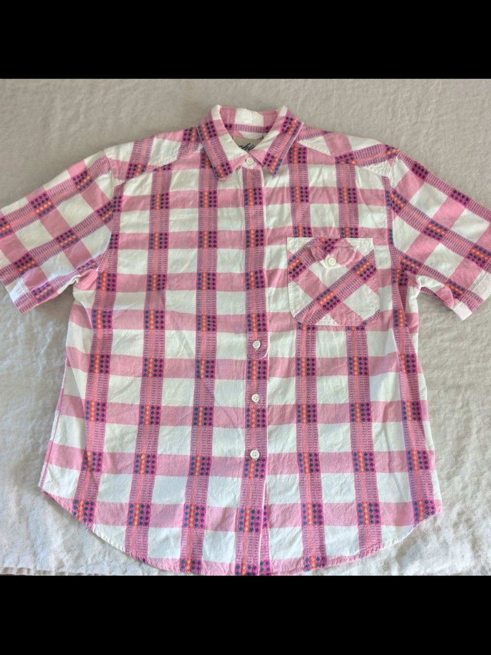 Chic Vintage Short-Sleeve Pink Plaid Button-Up Shirt